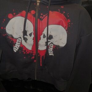 Black Hoodie with Skull and Heart Design